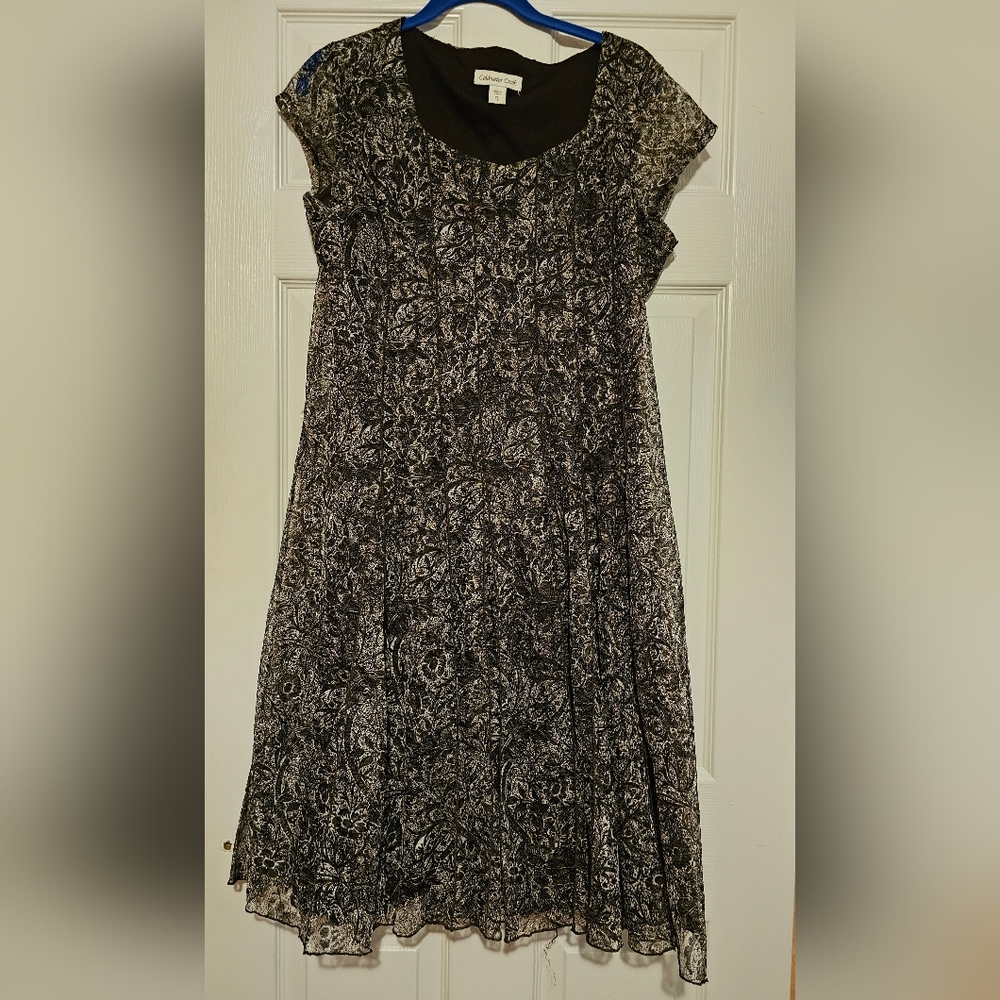 Coldwater Creek Brown & White Lace Dress sz PL 14